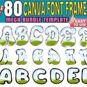 Canva Letter Frames Bundle Doodle Font Png Template, Fill Your Own, Alphabet Font Design Photo Collage Editable Fill Printable, Drag Drop