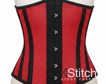 Handmade Women's Underbust Heavy Duty Waist Trainer Mesh Red Corset Steel Boned Hourglass Waist Trainer Corsete Gothic Style Corseting