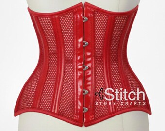 Handmade Women's Underbust Heavy Duty Waist Trainer PVC Mesh Red Corset Steel Boned Hourglass Waist Trainer Corsets Gothic Style Corseting