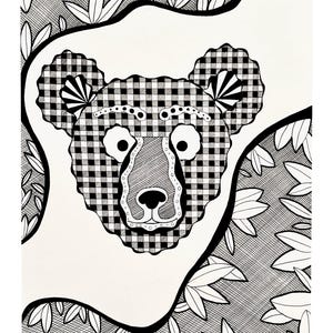 Original Bear pen and ink drawing on mixed media paper, unframed, signed
