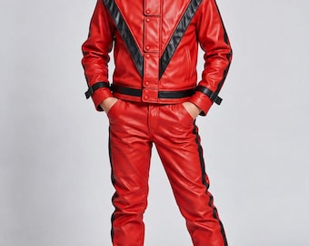 Kids Michael Jackson Thriller Style Red Leather Biker Jacket – Boys 80s Pop Star Costume