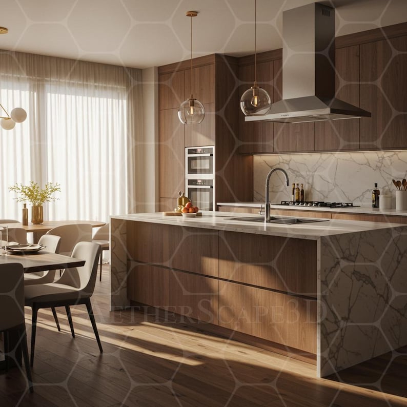 3D Kitchen Interior Rendering – Custom Realistic Architectural ...