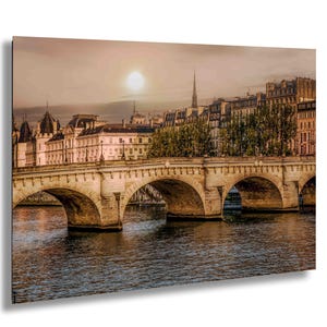 Pont Neuf Paris Bridge with Evening Sunlight and Historic Architecture – Cinematic Seine River View French Cityscape Photography Print