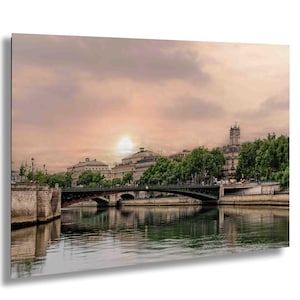 Sunset on the Seine River Paris – Bridge and Reflections Fine Art Photo with Historic Architecture and Golden Light