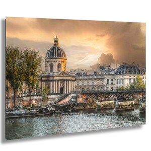 Institut de France and Pont des Arts Over the Seine in Paris at Sunset – French Architecture and River View Photography Wall Art Print