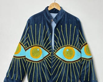 Handmade suzani Velvet Evil Eye Jacket | Boho Embroidered Coat |gift for her