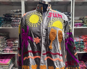 Black Velvet Suzani Embroidered Bohemian Jacket