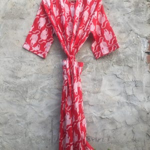 Floral Cotton Kimono Robe: Hand Block Print Kaftan Dress, Plus Size