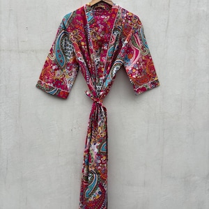 Hand Block Print Cotton Kimono Robe: Plus Size Boho Beach Cover Up