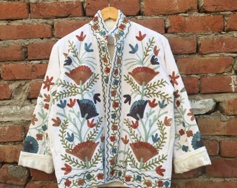 Suzani Embroidered Velvet Bohemian Jacket: Artisan Boho Wear