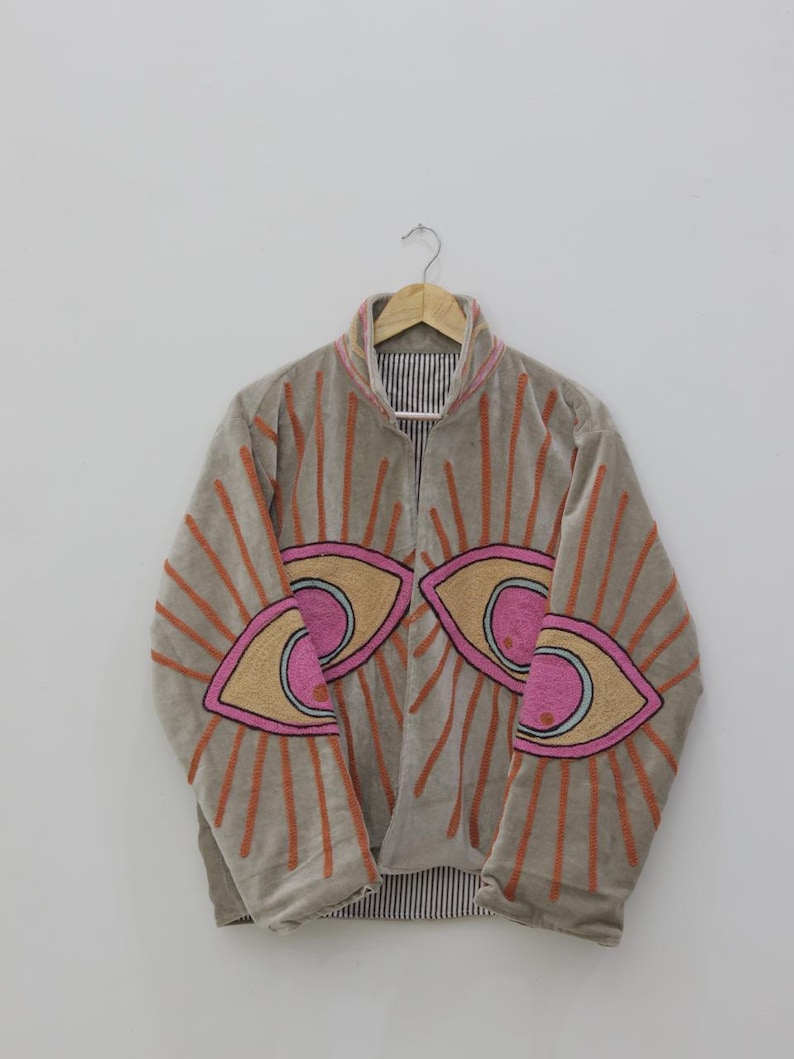 Embroidered Velvet suzani jacket Winter Unisex With inside cotton Lining Women's casual jacket image 1