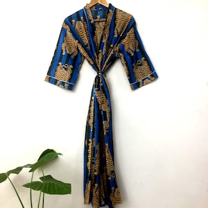 Hand Block Print Cotton Kimono Robe: Plus Size Boho Beach Cover Up
