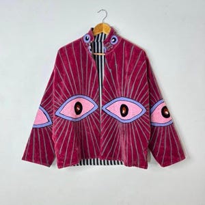 Embroidered Velvet suzani jacket Winter Unisex With inside cotton Lining Women's casual jacket (Wine/Pink