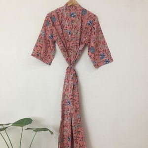 Cotton Kimono Free Size Standard | Screen Print Robe | Festival Kaftan with Pockets
