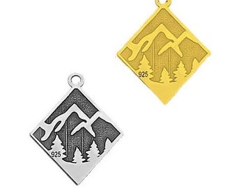 CL-379 Silver pendant - Mountain - Mountains - Sterling Silver 925 - Silver - Gold Plated