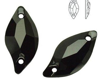 3254 Swarovski Sew-on Diamond Leaf - 18 mm - Crystal - Color - Color - Jet - Unfoiled - Unfolied