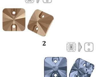 3201 Swarovski Sew-on Rivoli Square - 12 mm - Crystal - Effect - Rose Gold - Color - Color - Denim Blue - Foiled - Foiled