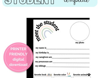 Maak kennis met de student Digitale download Back to School Printervriendelijke sjabloon VOORNAAMVRIENDELIJK png-bestand