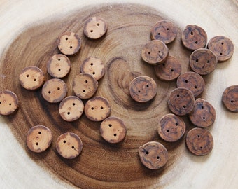 Boutons moyens en bois de pommier - Lot de 6 - Fait main