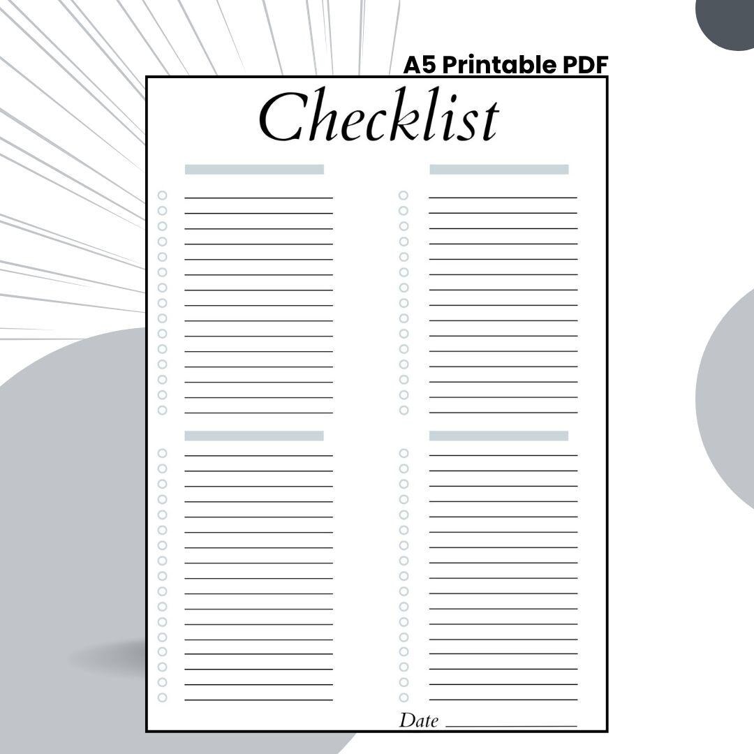A5 Blank Checklist Printable • Minimal to Do List PDF • Editable Task ...