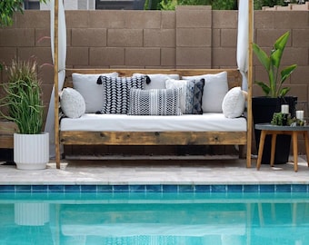 DIY Outdoor Daybed with Canopy | Fits Standard Twin Mattress | Wooden Poolside Lounge Furniture Plan | Patio Sunbed DIY Kit