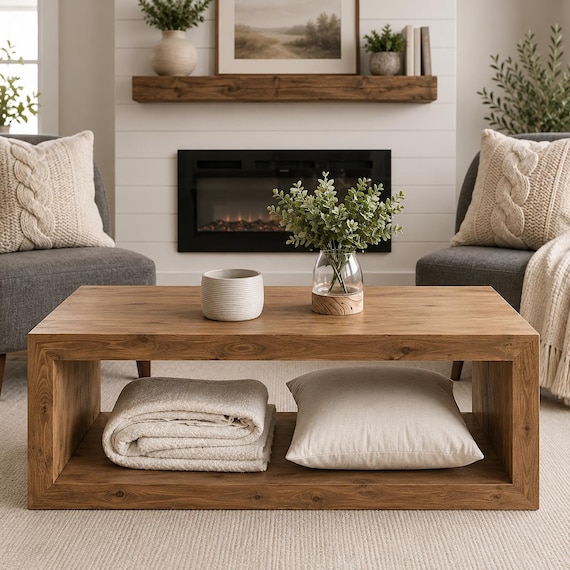 DIY Modern Coffee Table Plan. Waterfall Framed, Woodworking PDF