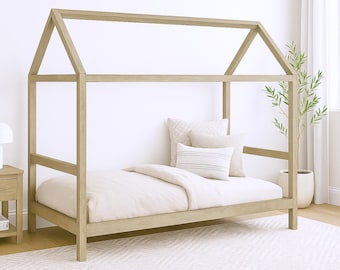 Plany budowy łóżka dla dzieci z ramą domku, łóżko montessori DIY (instrukcja budowy w formacie PDF)