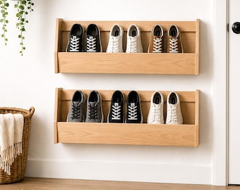 Bauanleitung für ein wandmontiertes Schuhregal | Platzsparender vertikaler Schuhorganizer | Baupläne (PDF) | Aufbewahrungstipps für Eingangsbereich und Garderobe