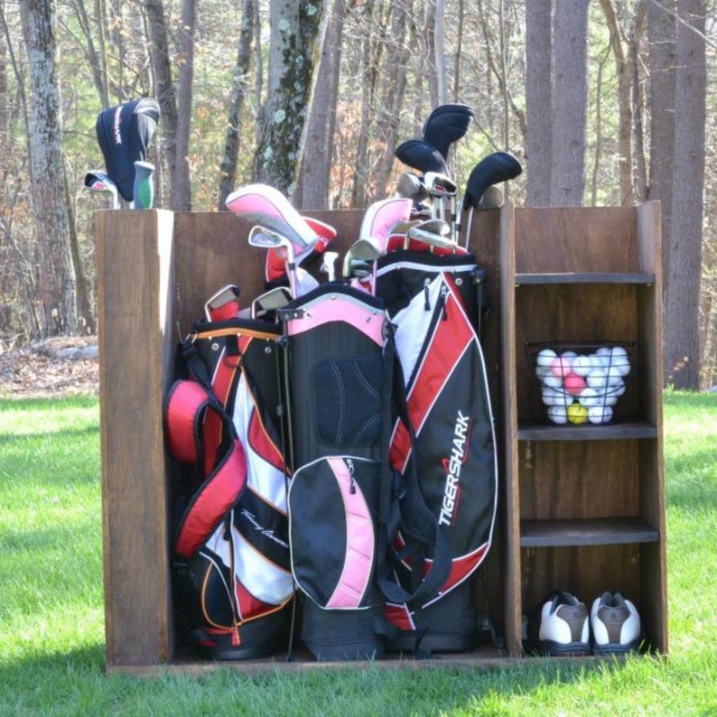DIY Golf Storage Rack Plan| Golf Bag Rack With Shelf Storage ...