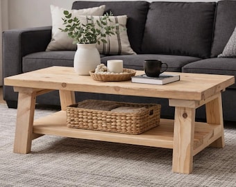 Farmhouse Living Room Table Blueprints | Beginner Woodworking Project PDF.