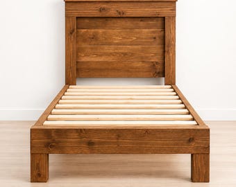 Zelfgemaakt bedframe met hoofdeinde Eenvoudig te bouwen plannen, modern en stevig ontwerp, past in elk interieur, queensize/kingsize