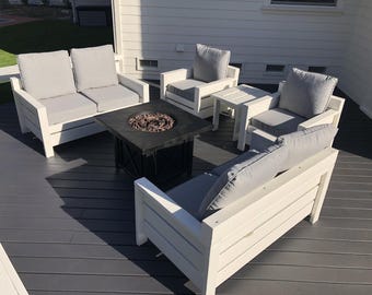 Plan PDF en bois pour causeuse d'extérieur moderne à monter soi-même