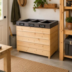 3-Bin Recycling Station Build Plan: DIY Wood Trash & Compost Bin (PDF Download)