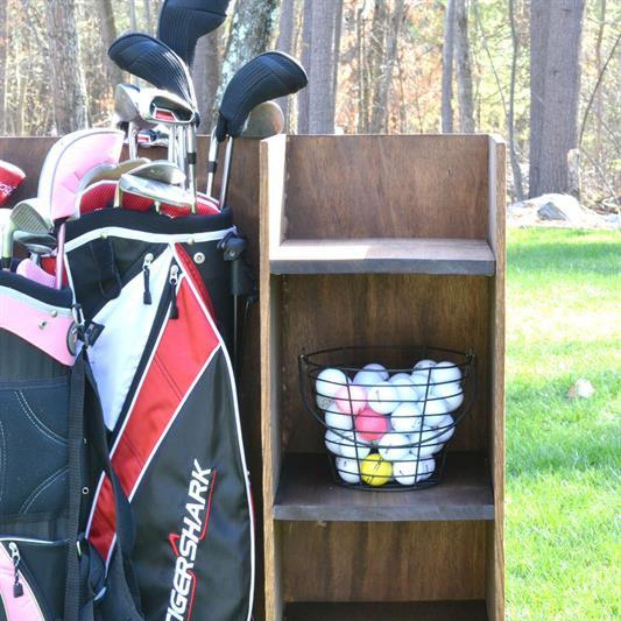 DIY Golf Storage Rack Plan| Golf Bag Rack With Shelf Storage ...