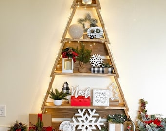 DIY Collapsible Wood Christmas Tree Shelf Plans | Space Saving Woodworking Blueprint