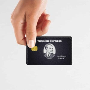 Turkish Express Credit Card Skin – Black Glossy Debit Card Cover, Luxury Card Wrap Decal, Stylish Gift Idea