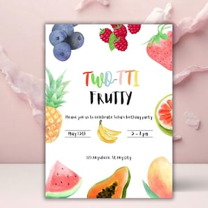 Tutti Frutti Birthday Invitation: Tropical Fruit Theme (Digital Template)