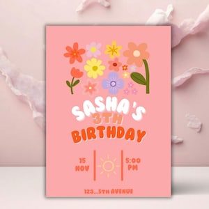 Editable Kids Birthday Invitation Template: Boho Floral Party (Digital Download)