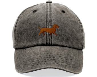 Red Dachshund Sausage Dog Embroidered Cap – Vintage Cotton Dad Hat in 8 Colours