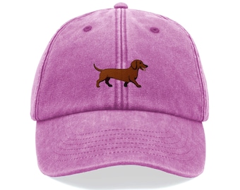 Brown Dachshund Sausage Dog Embroidered Cap – Vintage Cotton Dad Hat in 8 Colours