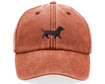 Black Dachshund Sausage Dog Embroidered Cap – Vintage Cotton Dad Hat in 8 Colours