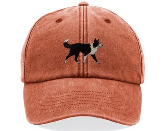 Gorra bordada de border collie negra: gorra vintage de algodón en 8 colores