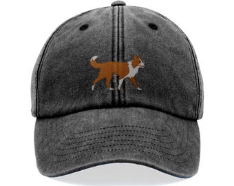 Gorra bordada de border collie marrón: gorra vintage de algodón para papá en 8 colores