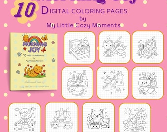 Morning Joy | Kawaii Coloring Book Digital Download. Cozy Coloring Pages for Adults, Teens, Kids |Cute Printable PDF for Relax & Mindfulness