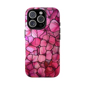 Pink Floral Stained Glass iPhone Case for iPhone 16 iPhone 15 iPhone 14 iPhone 13 iPhone 12 iPhone 11 Pro iPhone Pink Phone Case