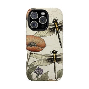 Custodia per iPhone con libellula vintage per iPhone 16, iPhone 15, iPhone 14, iPhone 13, iPhone 12, iPhone 11 Pro. Custodia per telefono resistente con motivo floreale vintage per iPhone.