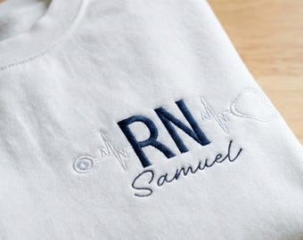 Custom Embroidered Nurse Sweatshirt, Personalized RN Hoodie, Minimal Medical Apparel