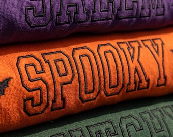 Custom Halloween Sweatshirt, Personalized Embroidered Spooky Season Crewneck or Hoodie, Custom Word, Boo Basket Gift for Her, Fall Gift