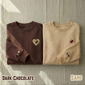 Matching Couple Hoodies & Sweatshirts, Embroidered Puzzle Heart, Personalized Initials, Valentines Day Gift, Anniversary Gift