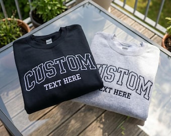 Custom Text Embroidered Sweatshirt, Personalized Varsity Crewneck, College Style School Name Sweatshirt, Graduation Gift